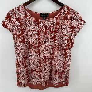 Fortune + Ivy Womens Floral Mixed Media Side Button Top Rust Orange M 1775L36
